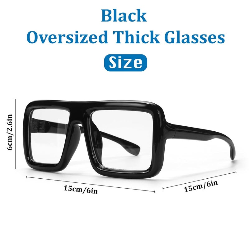 ERDOGLY Black Oversized Thick Glasses, Shiny Square Frame Nerd Glasses Costume Old Man Cosplay Accessories for Women Men Adults, Fake Glasses Clear Lens Eyeglasses for Halloween Vector Costume - Image 4